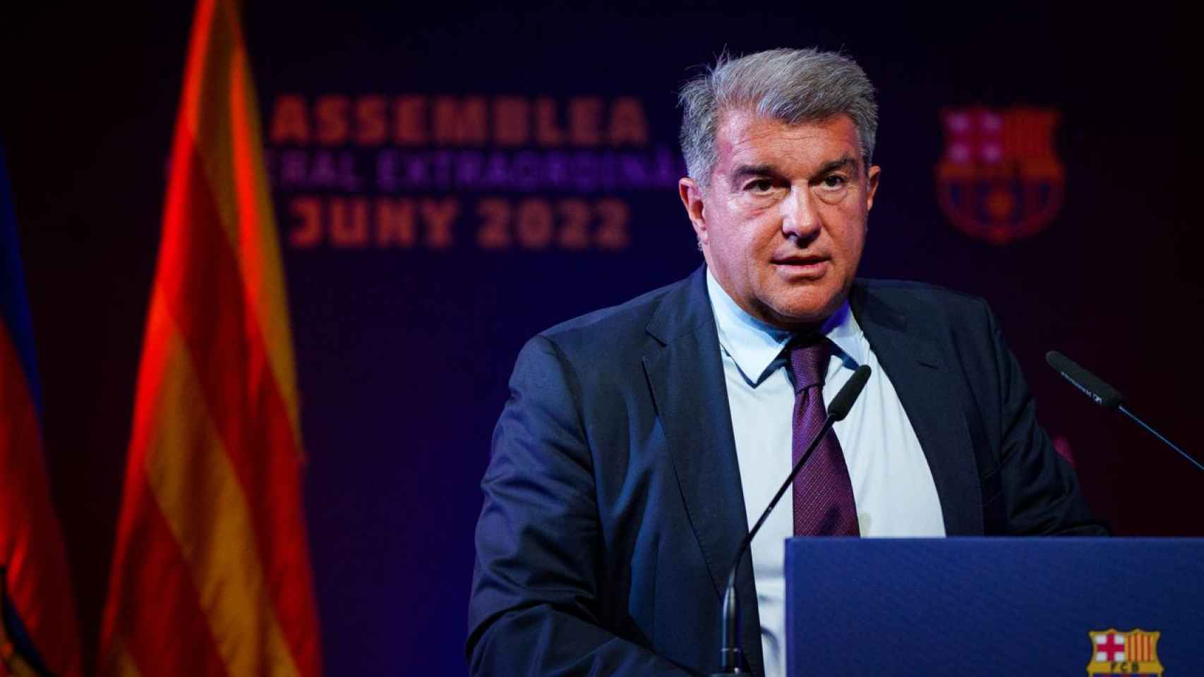 Joan Laporta, durante su intervención en la Asamblea Extraordinaria de junio / FCB