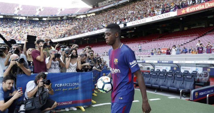 Dembelé el día de su presentación con el Barcelona/ EFE