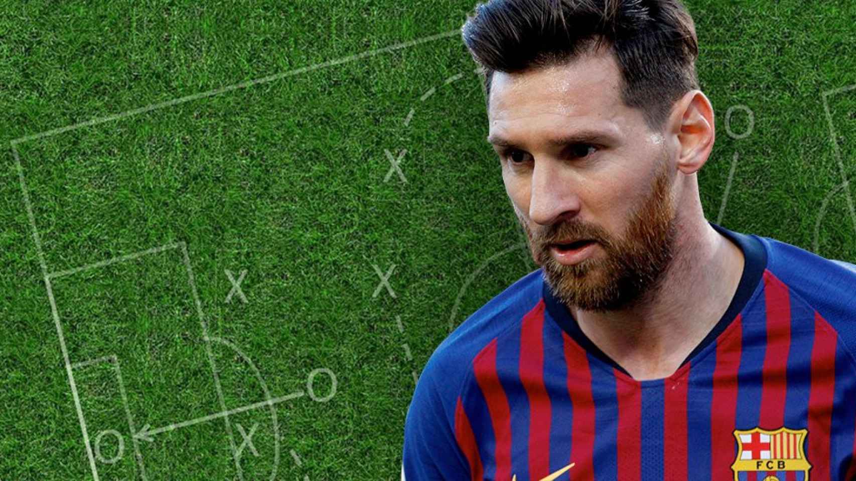 Leo Messi y un dibujo táctico / FOTOMONTAJE DE CULEMANÍA