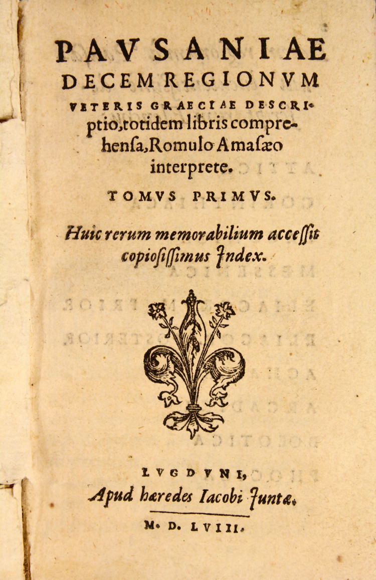 Versión en latín de la Descripción de Grecia de Pausanias publicada en Lyon en 1558