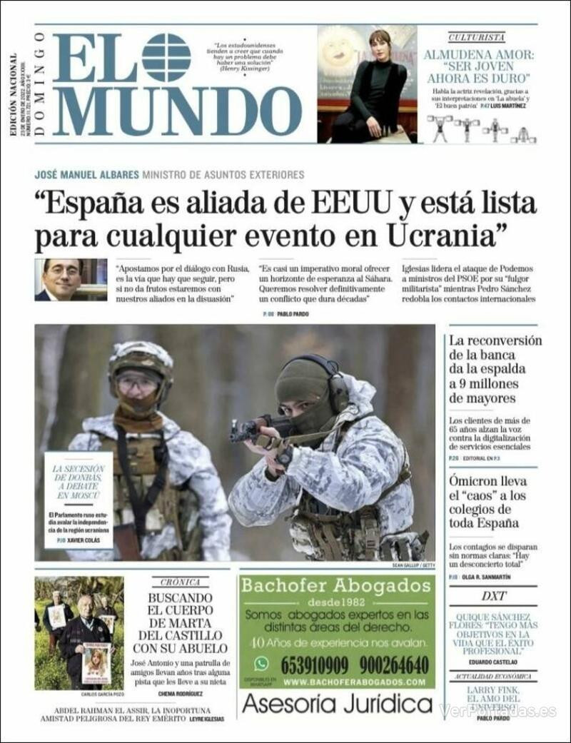 Portada El Mundo, 23 de enero de 2022