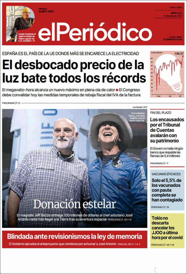 Portada de 'El Periódico' del 21 de julio de 2021 / KIOSKO.NET