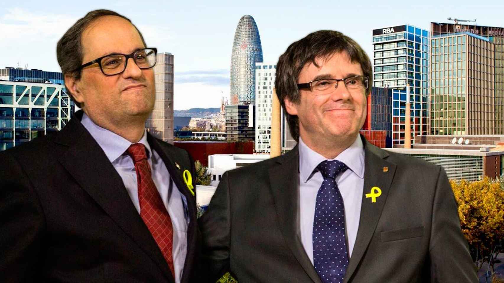 Quim Torra y Carles Puigdemont, los últimos presidentes de la Generalitat, en pleno 'sorpasso' económico de Madrid / FOTOMONTAJE DE CG