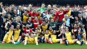 El Atlético de Madrid, celebrando una Liga en el Camp Nou / REDES