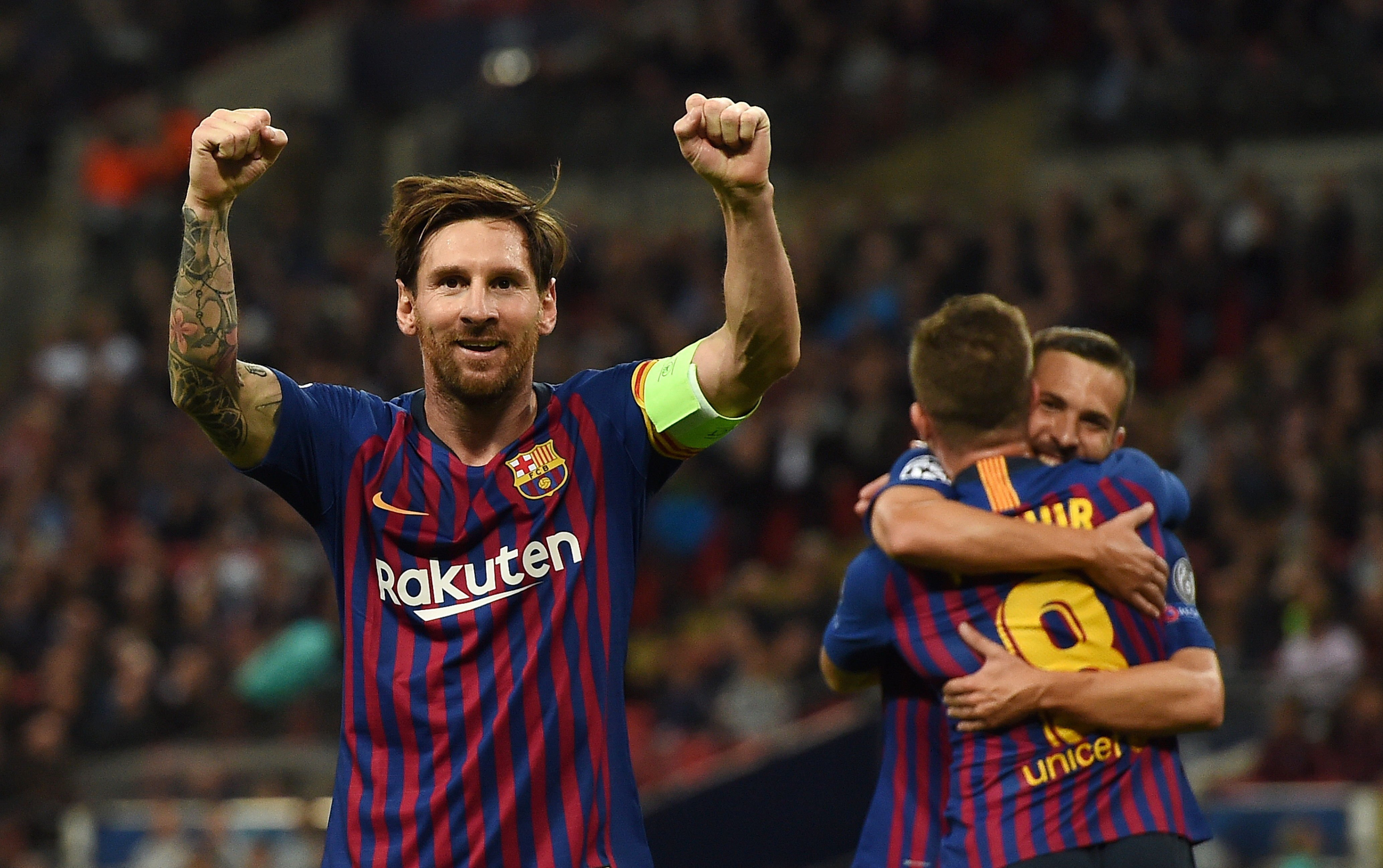 Leo Messi celebra el sufrido triunfo del Barça frente al Tottenham en la Champions / EFE