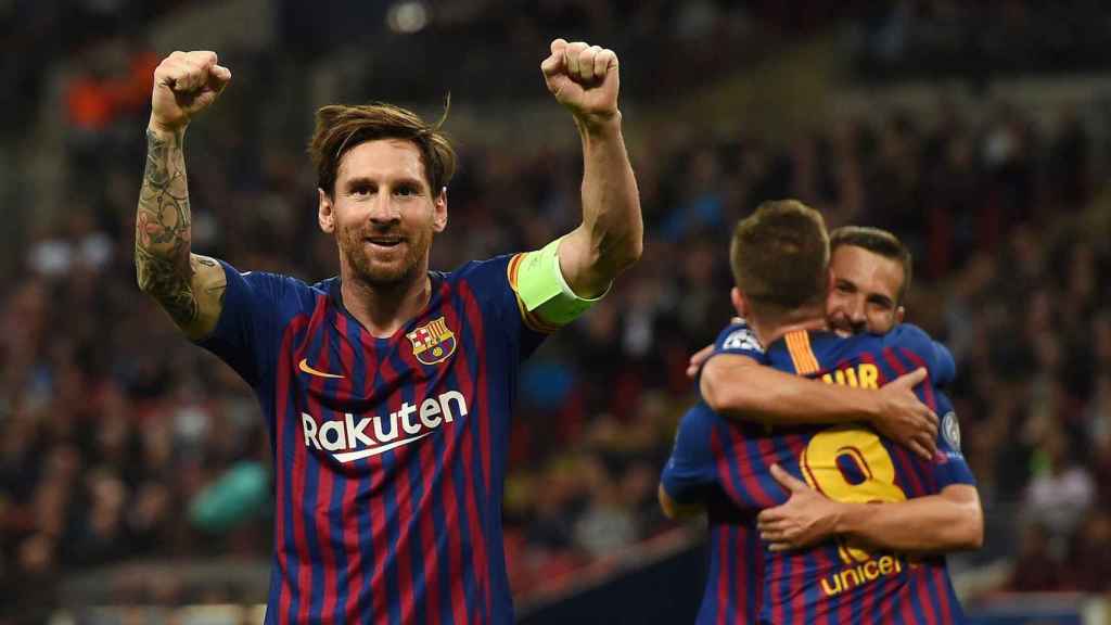 Leo Messi celebra el sufrido triunfo del Barça frente al Tottenham en la Champions / EFE