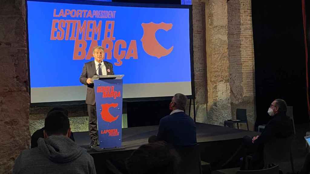 Joan Laporta en un acto de precampaña electoral / 'Estimem el Barça'