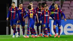 Los jugadores del Barça celebran el gol contra el Real Valladolid / EFE