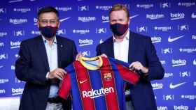 Josep Maria Bartomeu y Ronald Koeman en la presentación del neerlandés / EFE