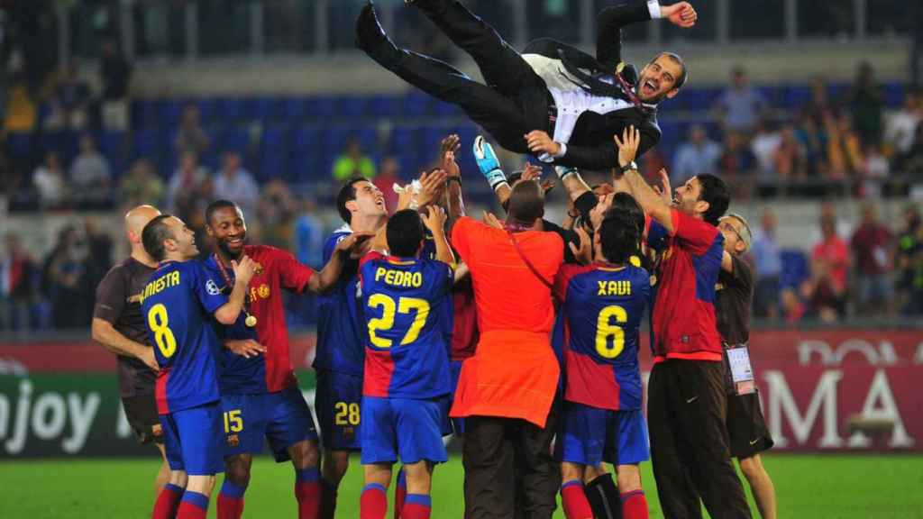 El Barça celebra la victoria en la final de Roma / EFE