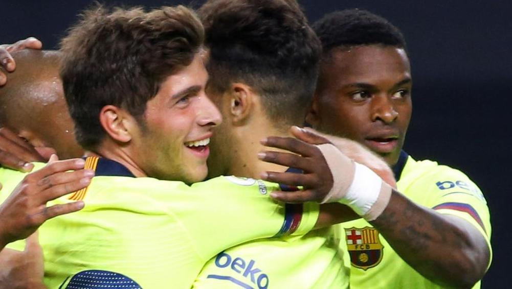 Una foto de Sergi Roberto y Nélson Semedo durante un partido del Barça / Twitter