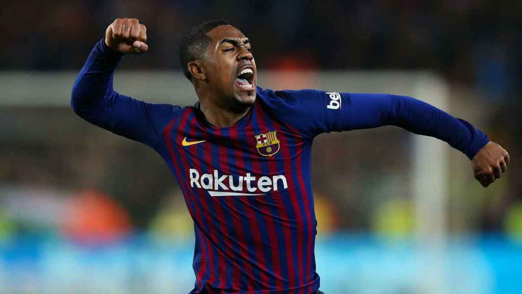 Malcom celebra un tanto con el FC Barcelona / EFE