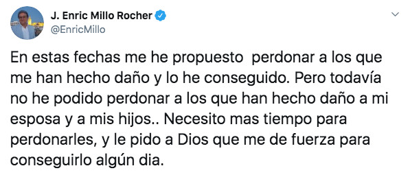 El mensaje de Millo en Twitter