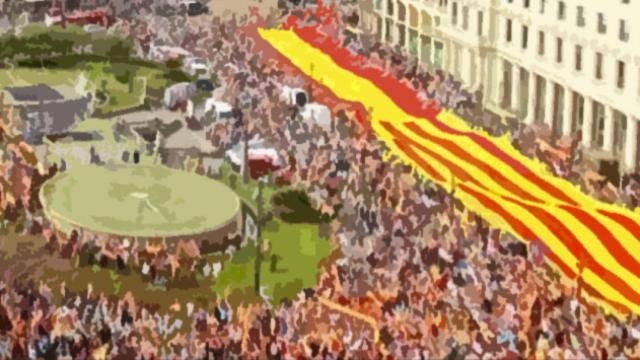 La plaza de Catalunya de Barcelona durante un 12 de octubre