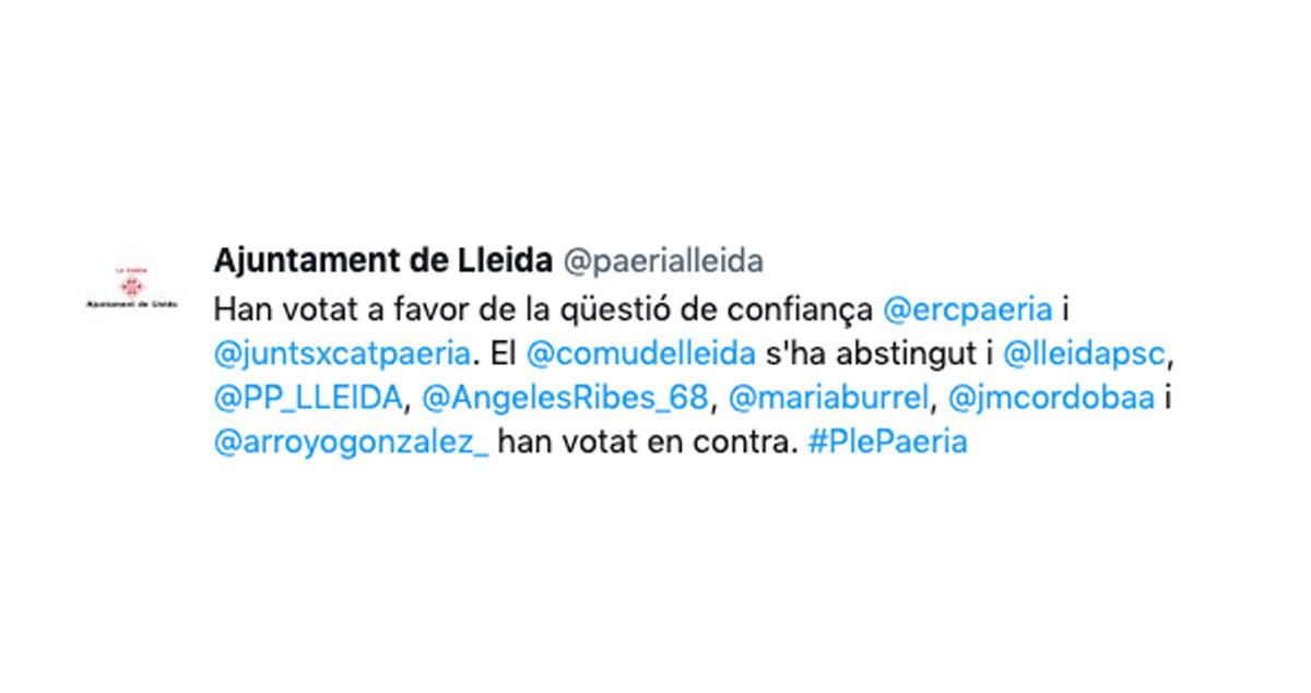 Resultado de la votación en la Paeria / AJ LLEIDA