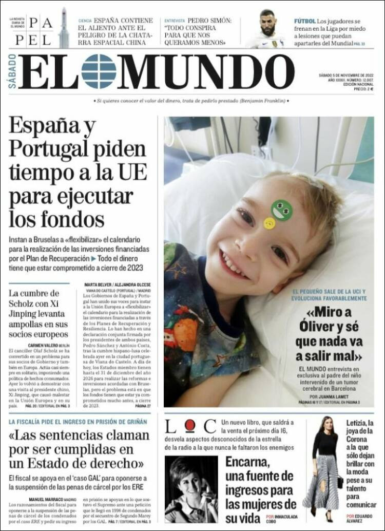 Portada de 'El Mundo' del 5 de noviembre de 2022 / KIOSKO.NET