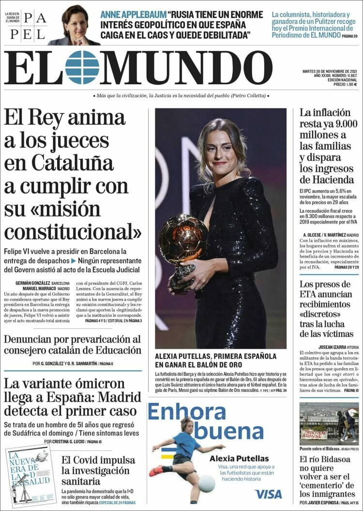 Portada de 'El Mundo' del 30 de noviembre de 2021 / KIOSKO.NET