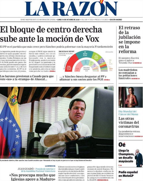 Portada de 'La Razón' del 19 de octubre de 2020 / KIOSKO.NET