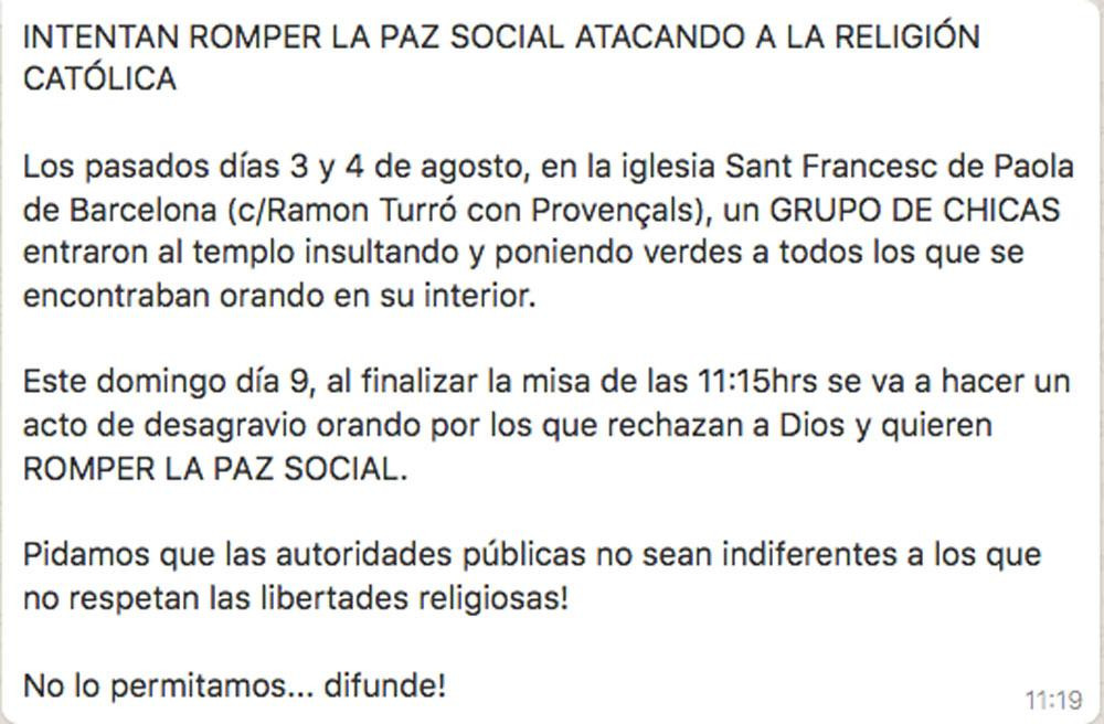 Un mensaje viralde apoyo a la parroquia donde radicales reventaron dos oraciones por las víctimas del Covid / CG