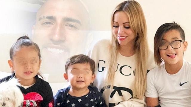 Marité Matus con sus hijos, y, detrás, Arturo Vidal / FOTOMONTAJE DE CULEMANÍA