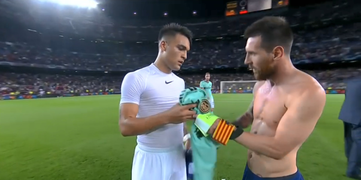 Leo Messi y Lautaro Martínez intercambiaron sus camisetas tras el Barça Inter TWITTER