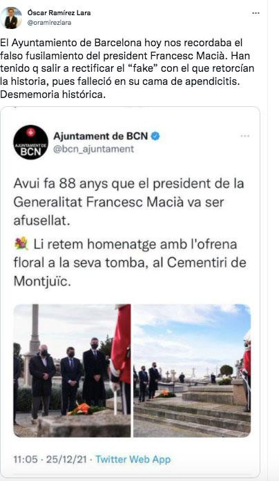 La respuesta de Ramírez al tuit del Ayuntamiento / Cedida