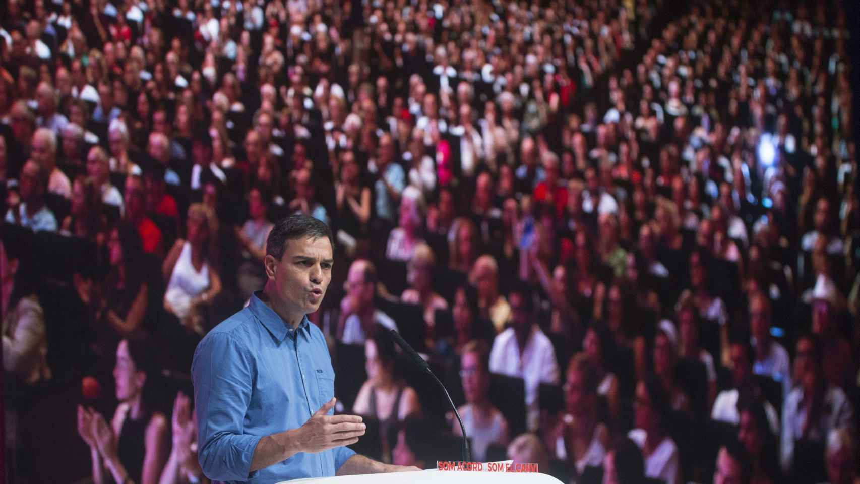 El líder del PSOE, Pedro Sánchez, en un acto durante su paso por Cataluña, el 15 de julio de 2017 / EFE