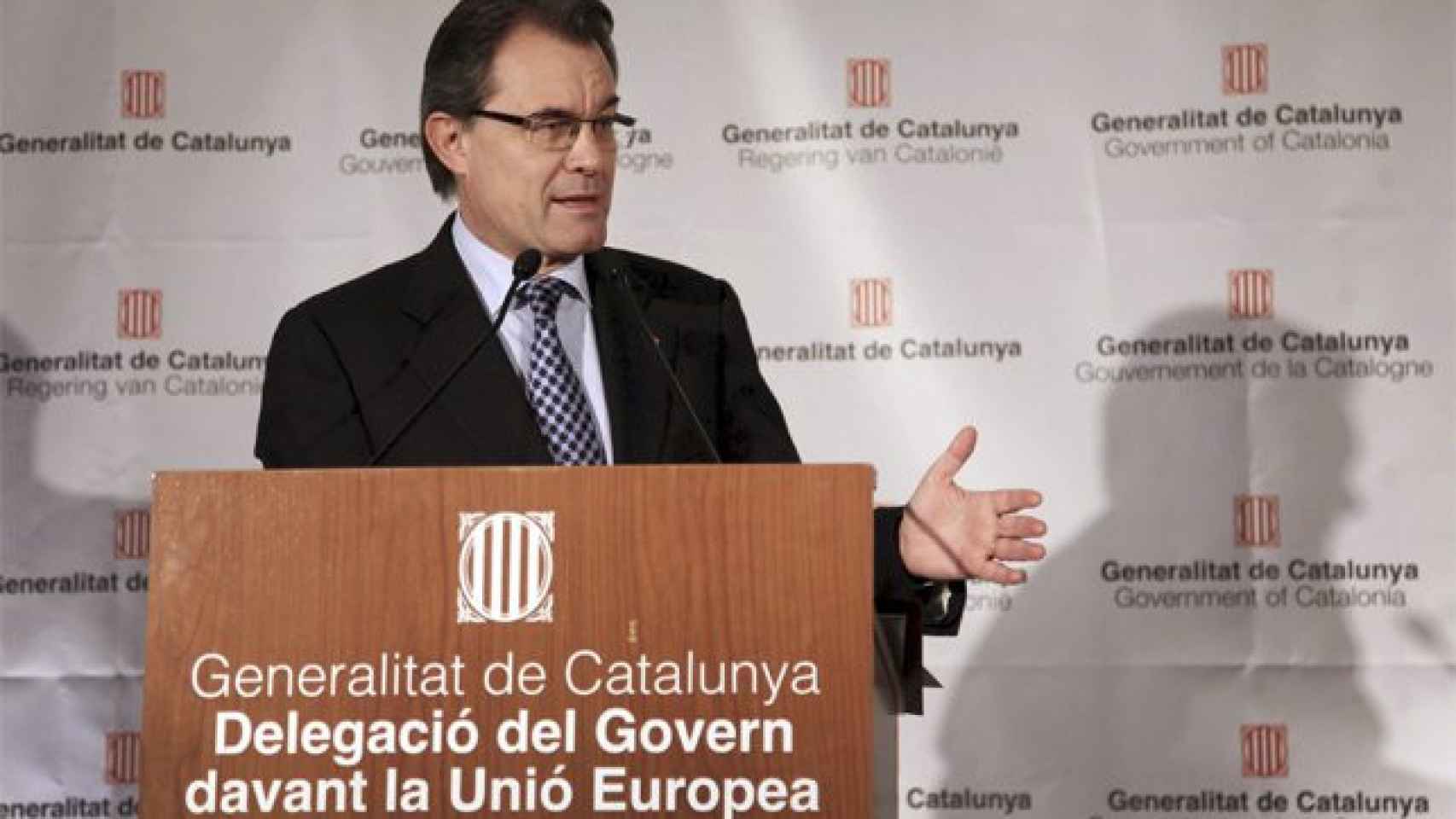 El presidente de la Generalidad, Artur Mas, en rueda de prensa en Bruselas, en abril de 2013