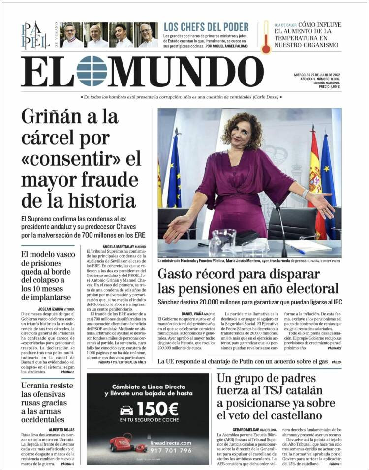 Portada de 'El Mundo' de 27 de julio / KIOSKO.NET