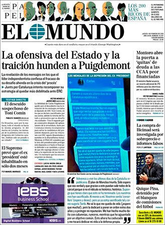 Portada de 'El Mundo' del 1 de febrero de 2018