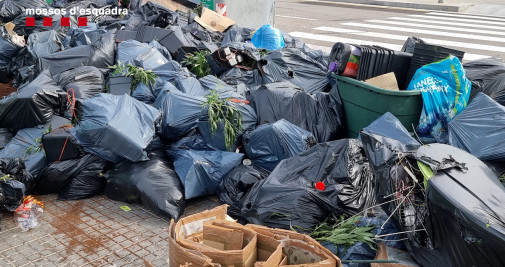 Bolsas con plantas de marihuana en las inmediaciones del bloque registrado / MOSSOS