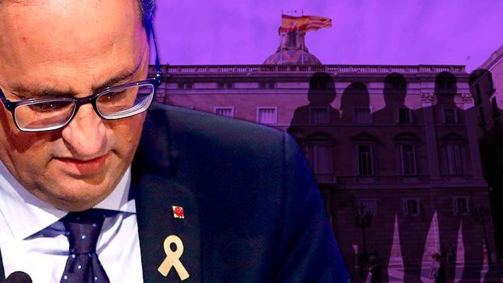 Varios empresarios detrás del presidente Quim Torra / FOTOMONTAJE DE CG