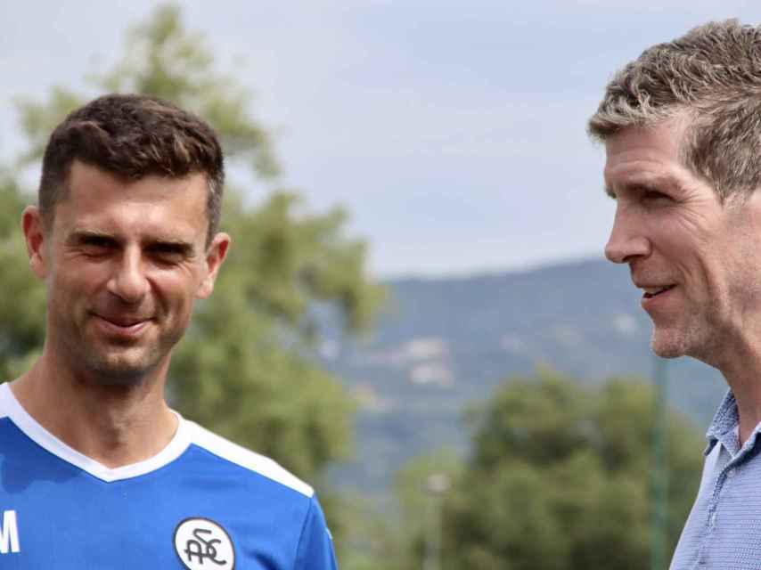 Thiago Motta, entrenador del Spezia, junto al propietario del club, el estadounidenise Robert Platek / Spezia Calcio