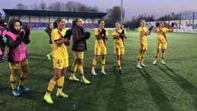 Las jugadoras del Barça celebran la victoria en Minsk / FCB