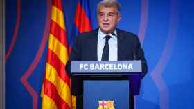 Joan Laporta, durante la rueda de prensa del Espai Barça / FCB