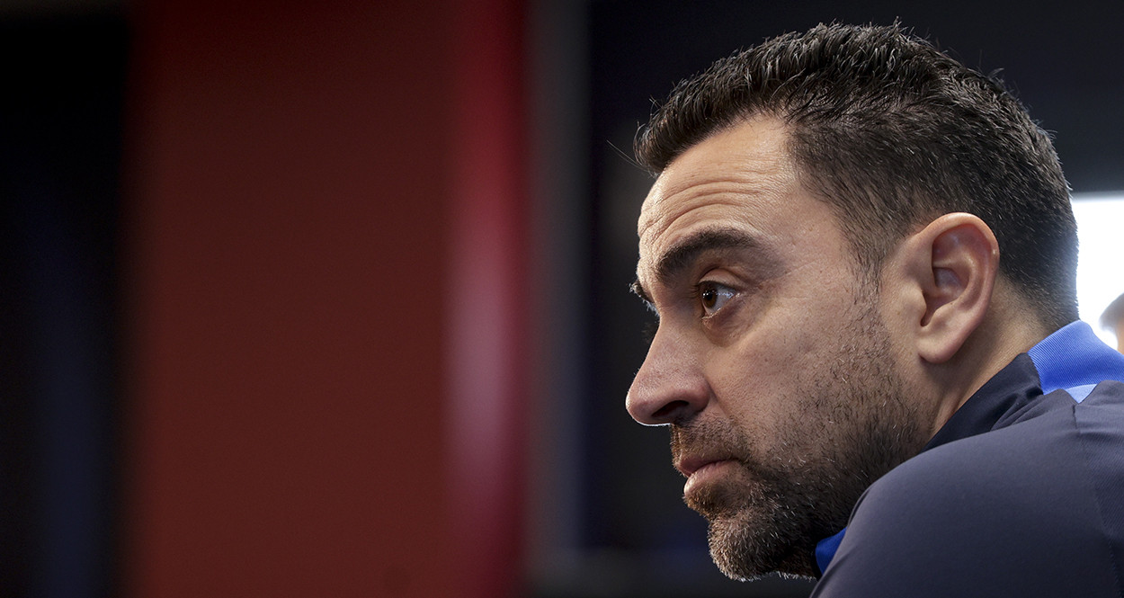 Xavi Hernández, en una de las ruedas de prensa del Barça / EFE