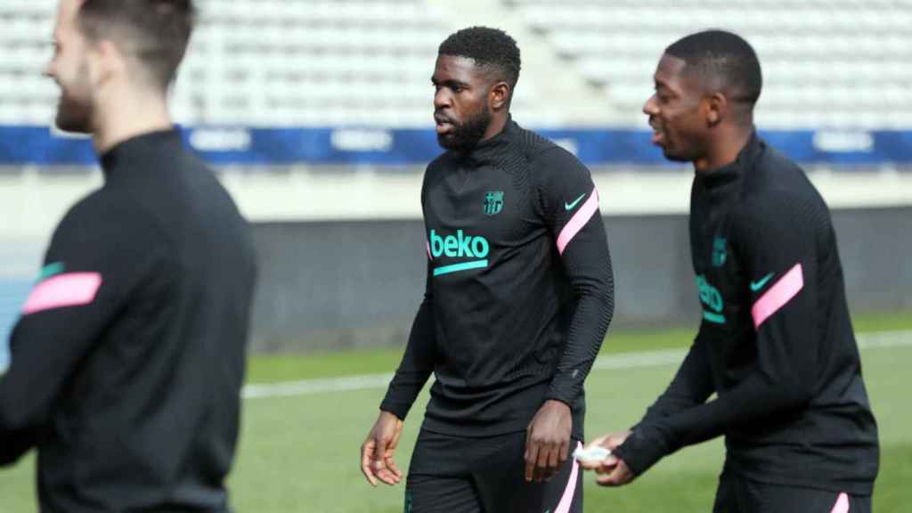 Samuel Umtiti en un entrenamiento del Barça de Champions / FC Barcelona