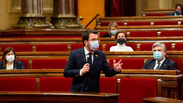 El presidente en funciones y líder de ERC, Pere Aragonès, este miércoles en el Parlament / EP
