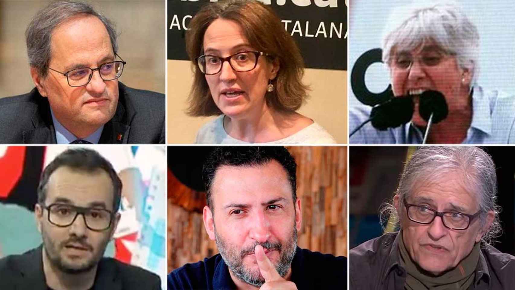 Quim Torra, Elisenda Paluzie, Clara Ponsatí, Jair Domínguez, Toni Soler y Ramón Cotarelo, representantes políticos y mediáticos de una parte del independentismo. Odio y crispación