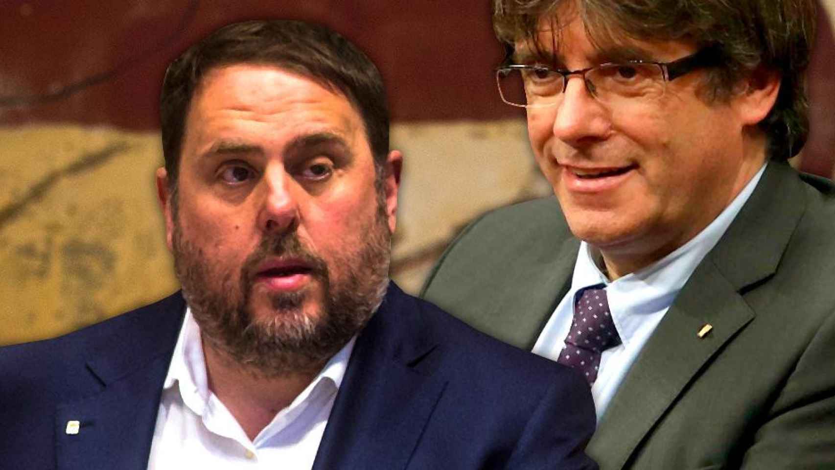 Carles Puigdemont mira desafiante a Oriol Junqueras / FOTOMONTAJE DE CG