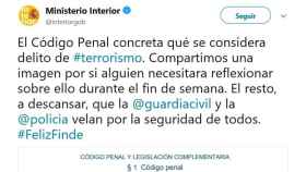 El mensaje de Twitter del Ministerio del Interior