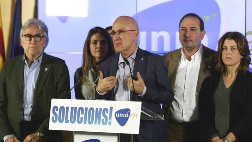 El líder de Unió, Josep Antoni Duran Lleida, en su comparecencia en la noche electoral.