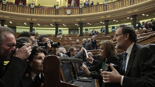 El presidente y la vicepresidenta del Gobierno, Mariano Rajoy y Soraya Sáenz de Santamaría, en el Debate sobre el estado de la Nación