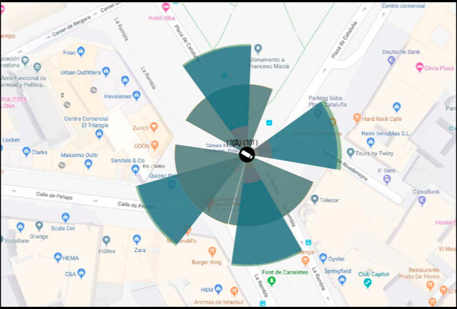 Ejemplo de las zonas controladas en la confluencia de Las Ramblas con calle Pelai / AJBCN