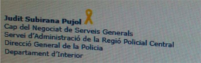 Encabezamiento de un email de un cargo de los Mossos d'Esquadra con el lazo amarillo