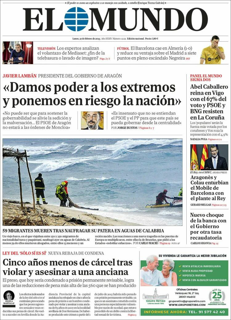 Portada de 'El Mundo' de27 de febrero / KIOSKO.NET