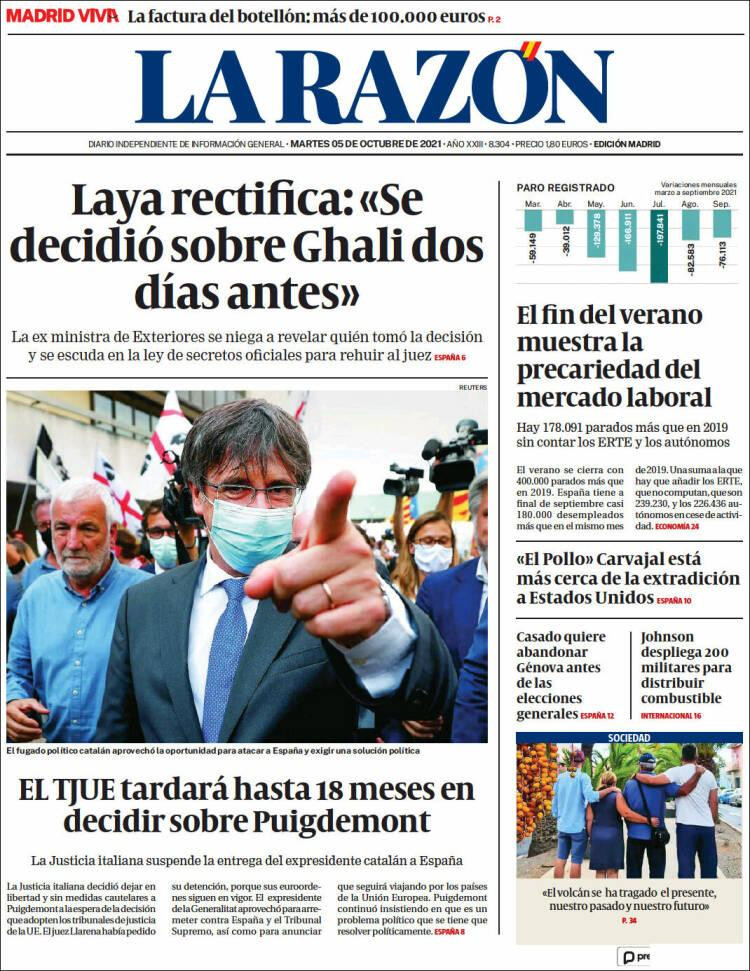 Portada de 'La Razón' del 5 de octubre de 2021 / KIOSKO.NET