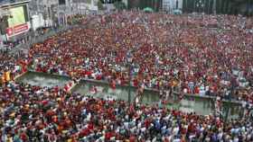 Seguidores de la selección española en Montjuïc.