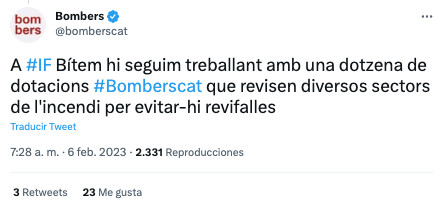 Tuit de los Bomberos de la Generalitat / TWITTER