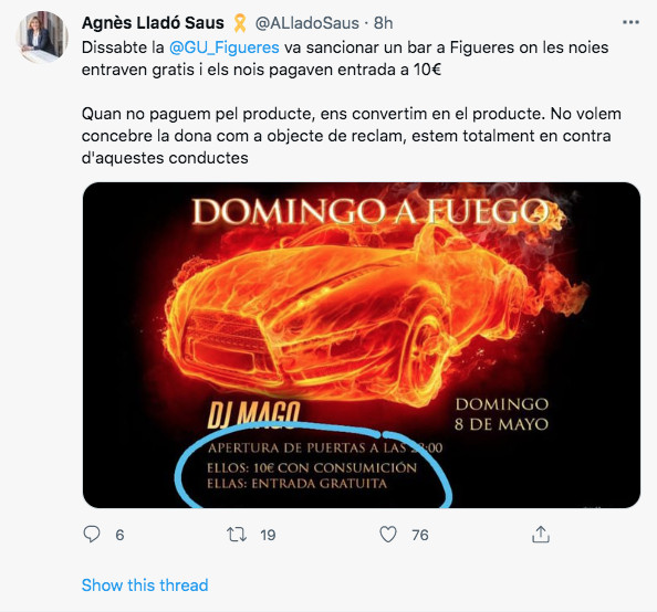 Agnes Lladó comparte el anuncio con el que el bar se publicitaba en las redes sociales / TWITTER